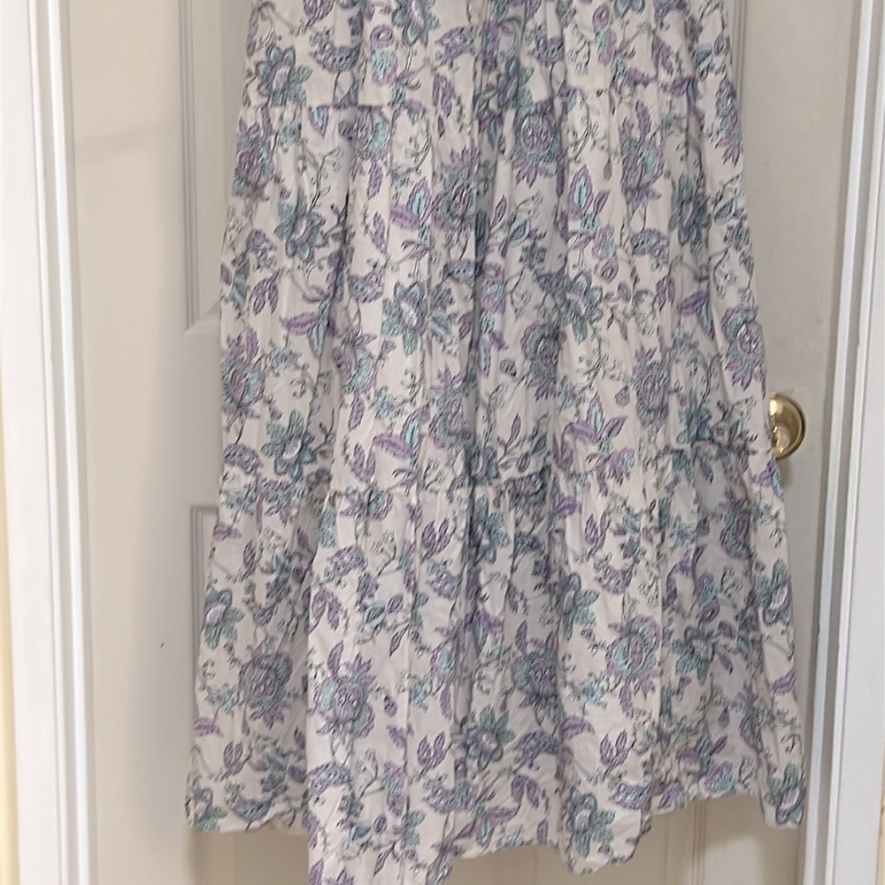 Floral Sun Dress Cream,Lavender & Light Blue Cotton Maxi Dress Tiers NWOT sz20 - Picture 13 of 15